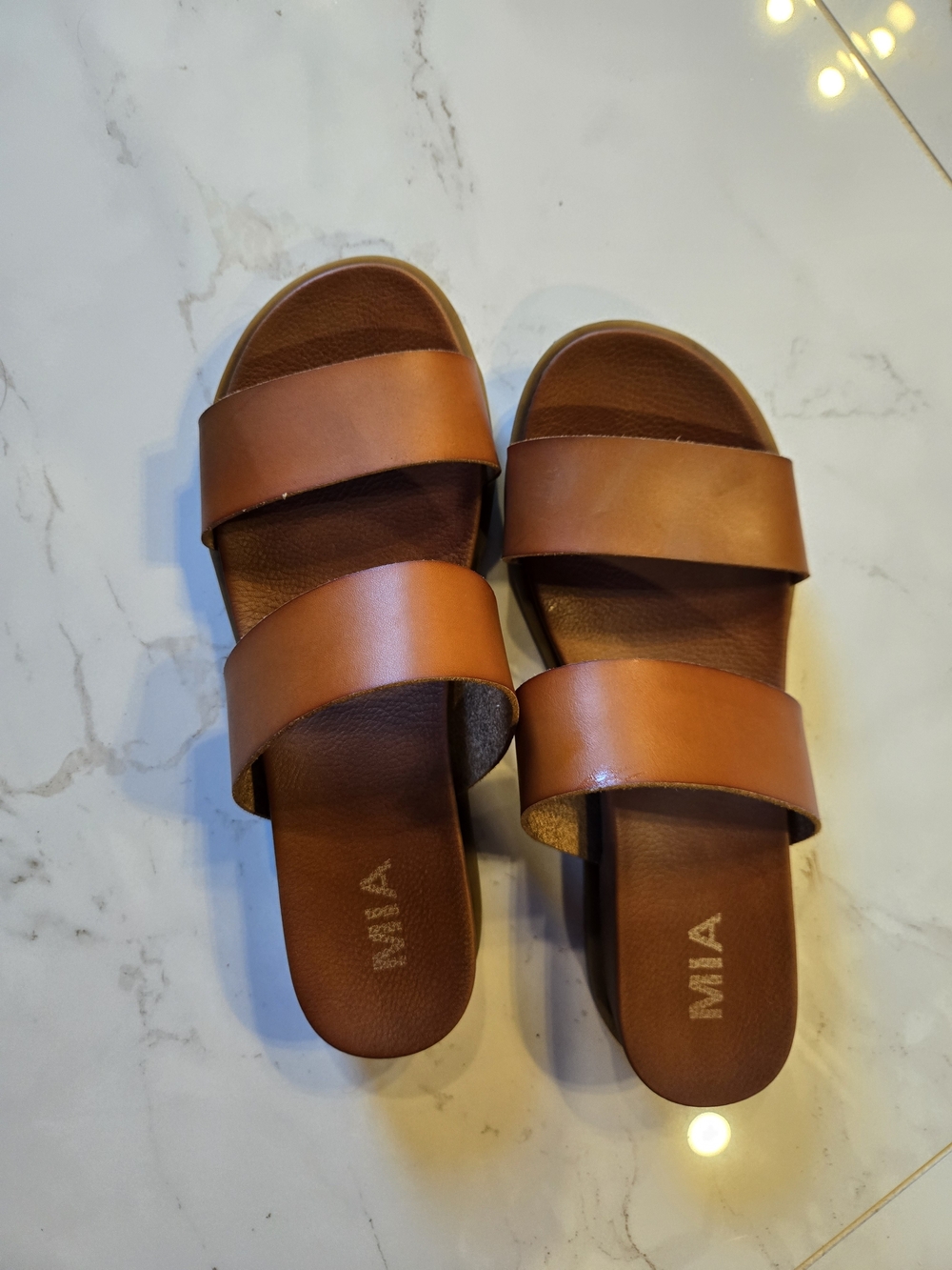 MIA Brown Double-Strap Slide Sandals